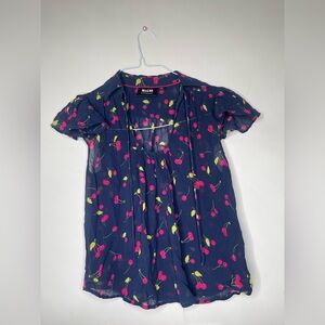 Maeve Dark Blue Blouse with Cherry Pattern